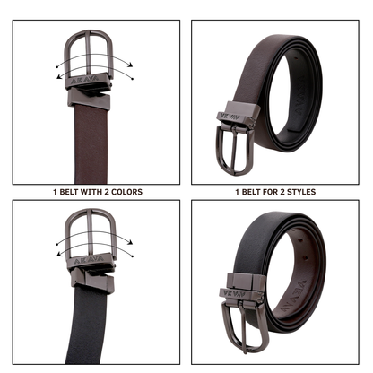AKAVA Luxurious Pebble Textured Full-Grain Leather Reversible Belt for Men | Handcrafted Formal Belt | Black & Brown | Premium Leather Belt Gift for Him